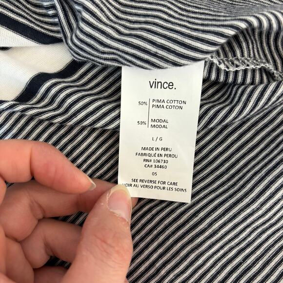 Vince Striped Long Sleeve Tunic Top L Minimalist Classic Pima Cotton Modal - Picture 4 of 7